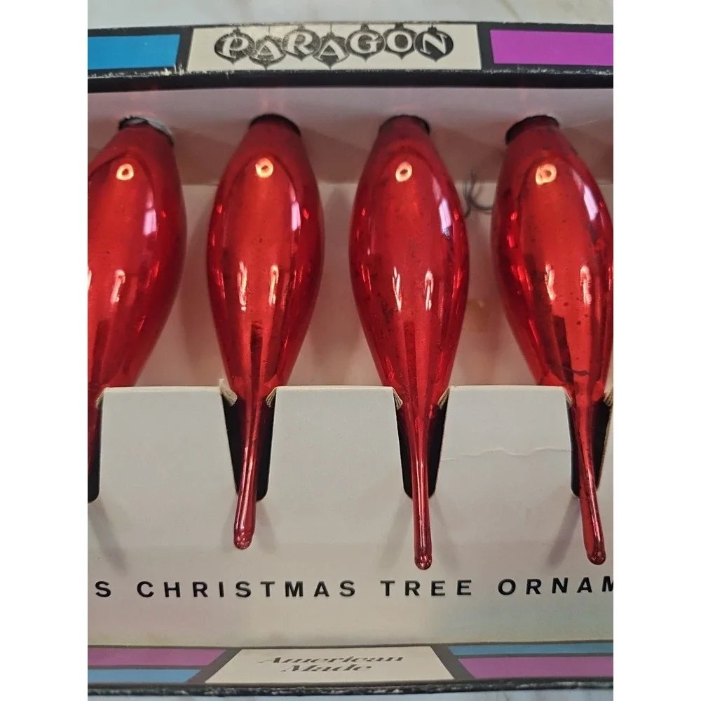 Lot of 6 Glass Vintage Paragon Teardrop Icicle Christmas Ornaments 5